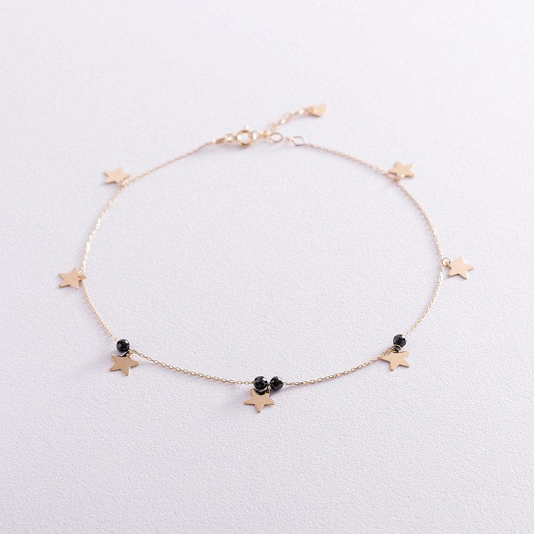 Золотой браслет "Звездочки" на ногу (фианиты) б04886 от ювелирного магазина Оникс
