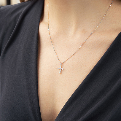 Крестик в белом золоте с бриллиантами пб0366ri №4