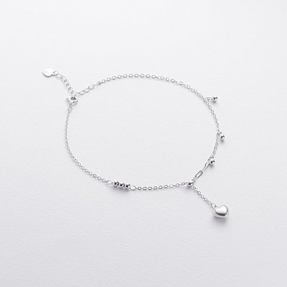 Серебряный браслет "Сердечки и шарики" на ногу 141787