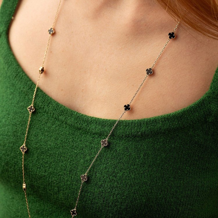 Кольє "Конюшина" з оніксом mini (жовте золото) кол02429 від ювелірного магазину Онікс - 3