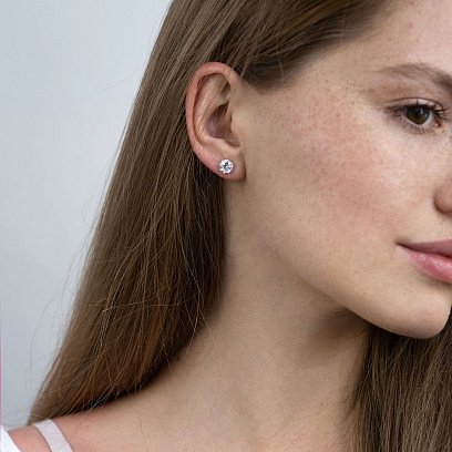 Серебряные серьги-гвоздики (фианит) 122080 №2