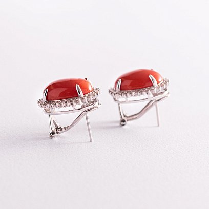 Золотые серьги (коралл, бриллианты) с929 №3