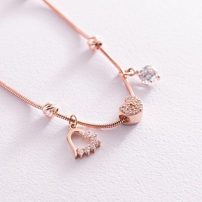 Золотий браслет "Сердечки" з фіанітами б05021 №3