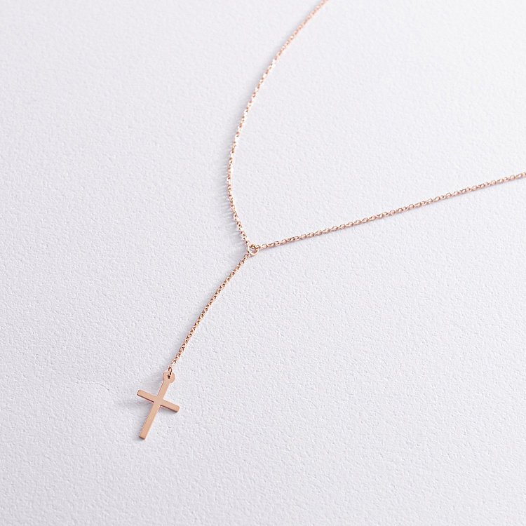 Золоте кольє - краватка з хрестиком 860463 від ювелірного магазину Онікс