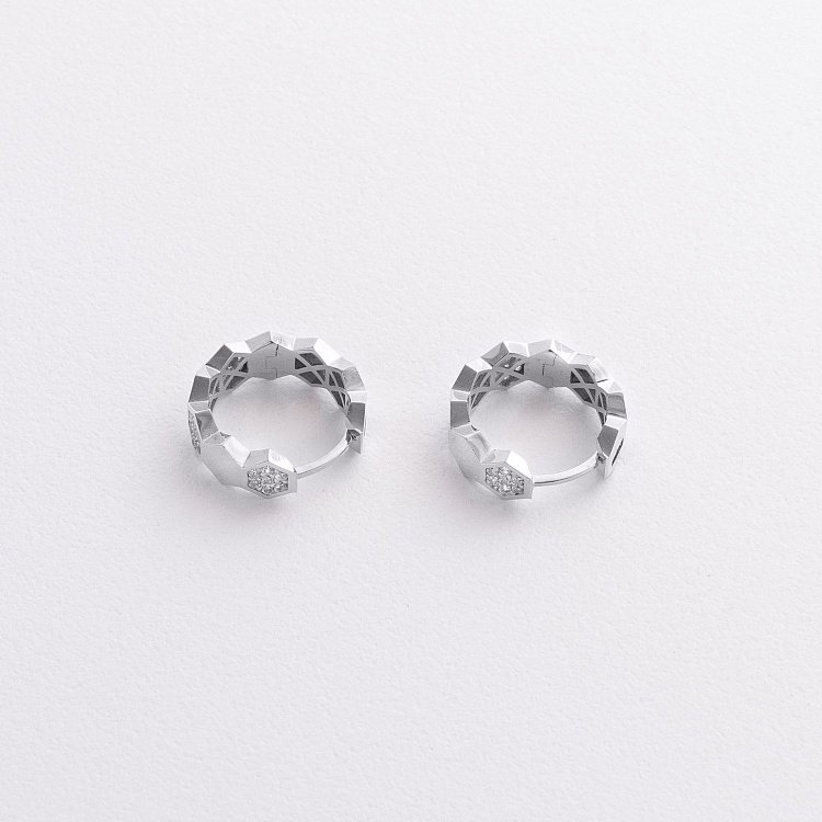 Серьги - кольца "Miranda" в белом золоте (фианиты) с09335 от ювелирного магазина Оникс - 1