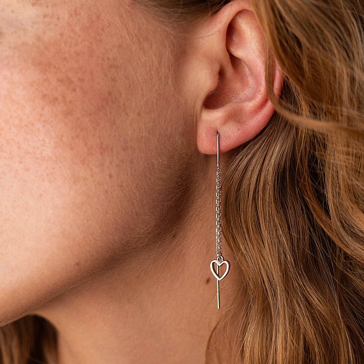 Сережки - протяжки "Сердечки" у білому золоті с08005 від ювелірного магазину Онікс - 1