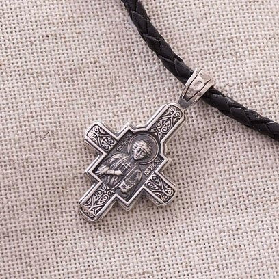 Срібний православний хрестик "Господь Вседержитель. Великомученик Пантелеймон Цілитель" 131922 №9