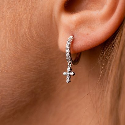 Золотые серьги "Крестики" с бриллиантами сб0566sm №4