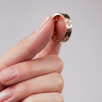 Золотое кольцо "Клевер" с фианитами к08419 №4