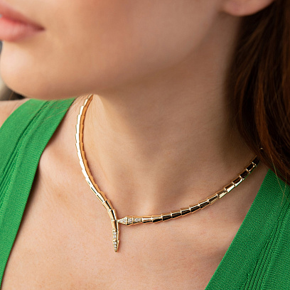 Колье "Змея" в желтом золоте (фианиты) кол02629 №6