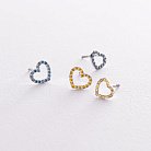 Золоті сережки - пусети "Сердечки" з блакитними та жовтими діамантами 327471121 от ювелирного магазина Оникс - 4