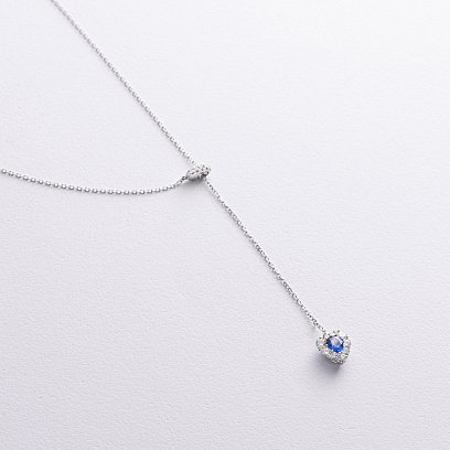 Золоте кольє - краватка "Сердечко" з діамантами і сапфіром колб0145mi