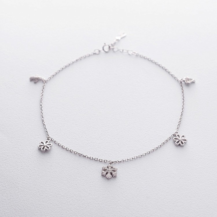 Срібний браслет на ногу з фіанітами 14933 від ювелірного магазину Онікс