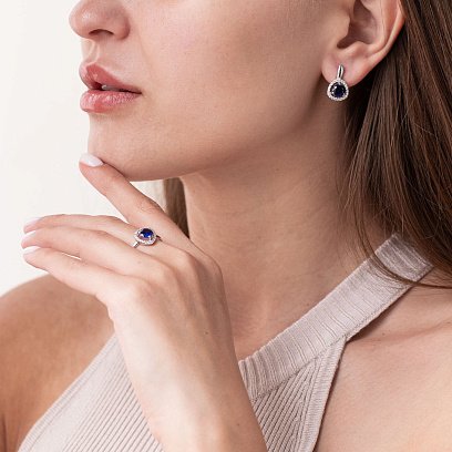 Срібні сережки з сапфірами і фіанітами 2110/1р-HSPH №3
