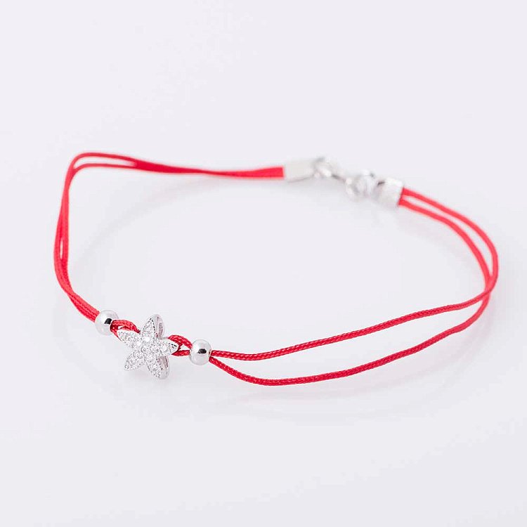 Браслет з червоною ниткою і сріблом (фіаніти) 141071 від ювелірного магазину Онікс