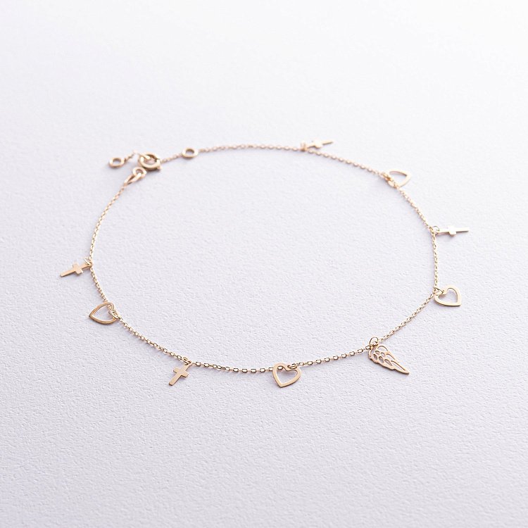 Браслет "Сердечки и крестики" на ногу (желтое золото) б05124 от ювелирного магазина Оникс