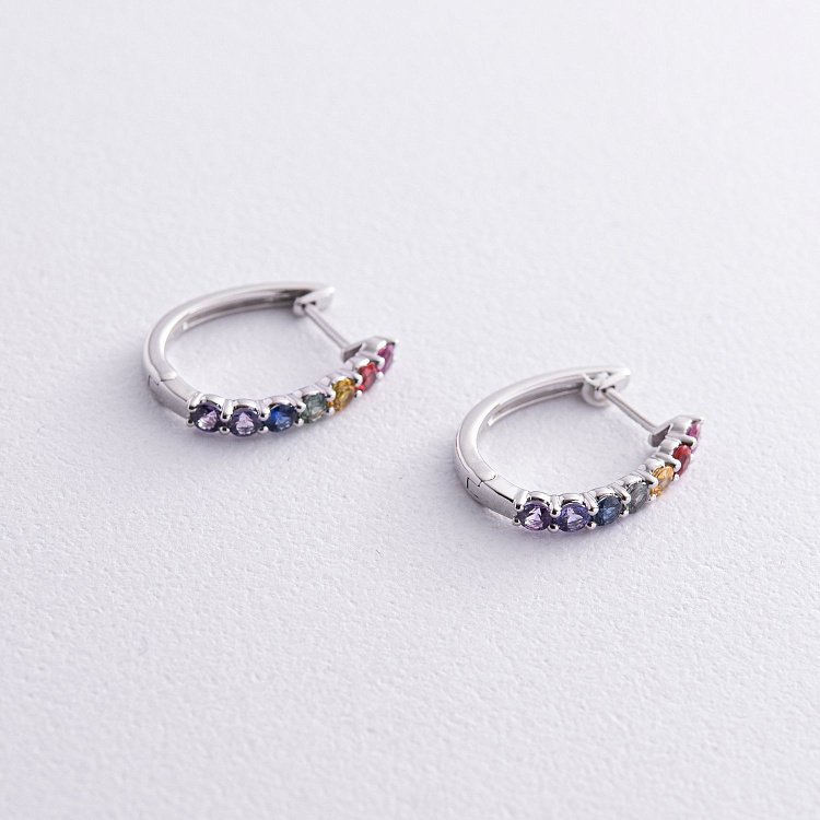 Золотые серьги с разноцветными сапфирами сб0455nl от ювелирного магазина Оникс - 2