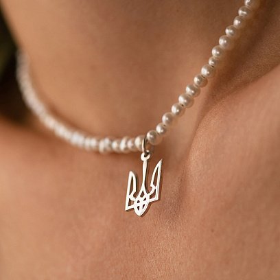 Серебряное колье "Герб Украины - Тризуб" с жемчугом 4054 №3