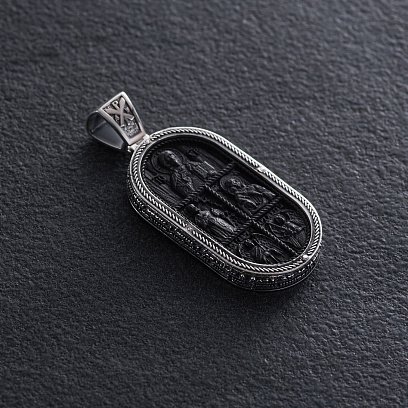 Серебряный кулон "Николай Чудотворец. Отче наш" (эбеновое дерево) 1182 №3