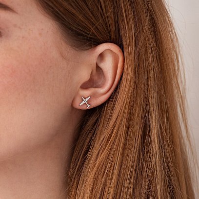 Серебряные серьги - пусеты "Самолетики" 40014 №2