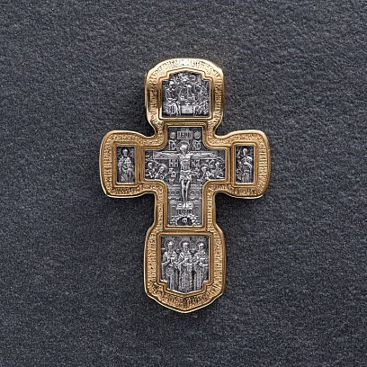 Срібний хрест "Розп'яття Христове.Свята Трійця. Свт. Микола Чудотворець. Мч. Трифон. Три святителя. Ікона Божої матері" Толгская ". Ангел Хранитель. Прп. Сергій Радонезький. Свт. Спиридон Тріміфунский" 132971 №5
