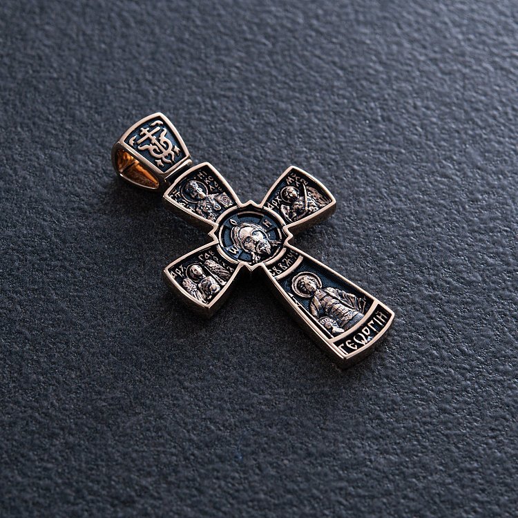 Золотий православний хрест (чорніння) "Спас Нерукотворний" п02892 від ювелірного магазину Онікс - 2