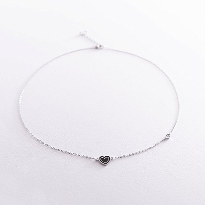 Серебряное колье "Сердечко" (эмаль, фианиты) 18647 №2