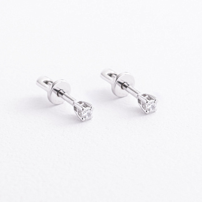 Серьги - пусеты с фианитами (белое золото) с09612 №2