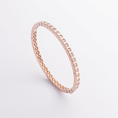 Жорсткий золотий браслет "Кубики" (фіаніти) б05616