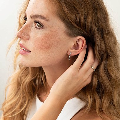 Срібні сережки - кільця (блакитні та жовті камені) 698 №6