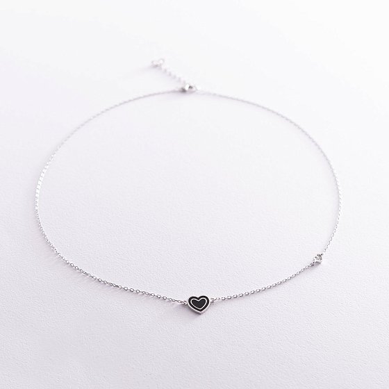 Серебряное колье "Сердечко" (эмаль, фианиты) 18647 №2