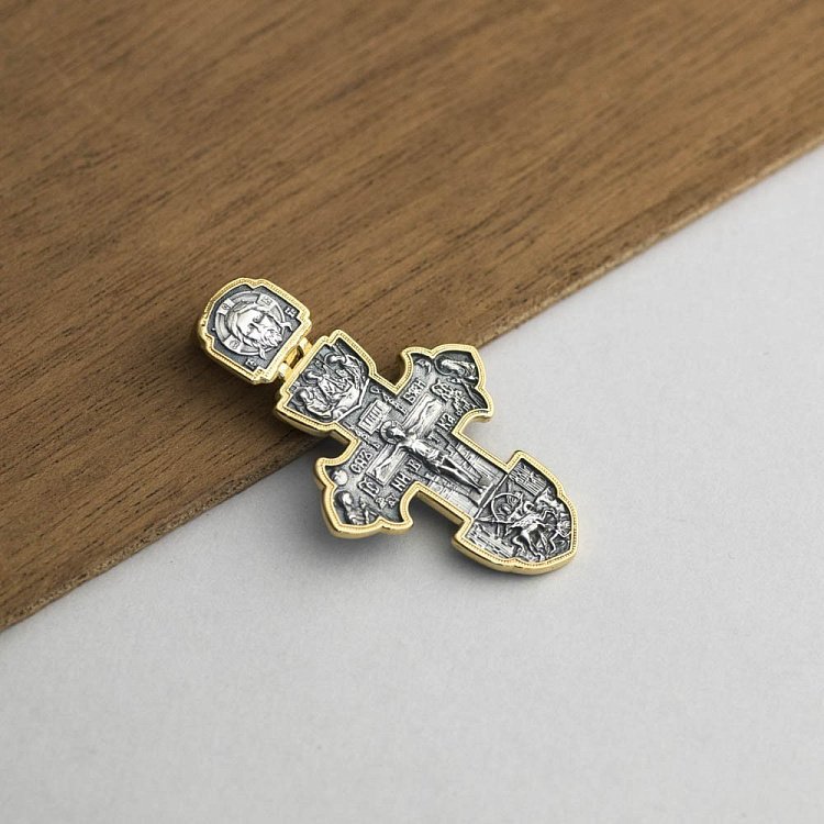 Серебряный крест (чернение, позолота) 132729 от ювелирного магазина Оникс - 9