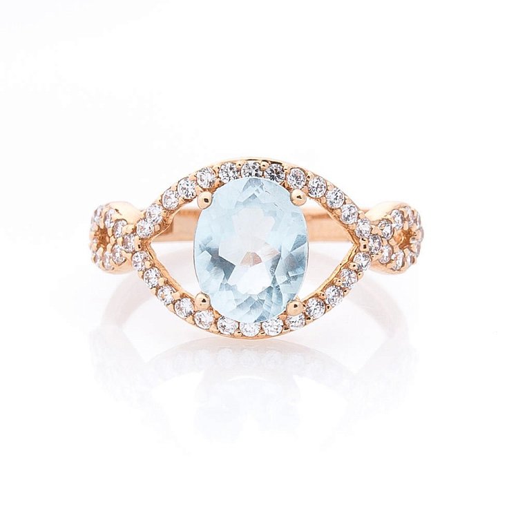 Золотое кольцо с голубым топазом и фианитами к02371т от ювелирного магазина Оникс - 3