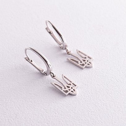 Сережки "Герб України - Тризуб" у білому золоті с08029