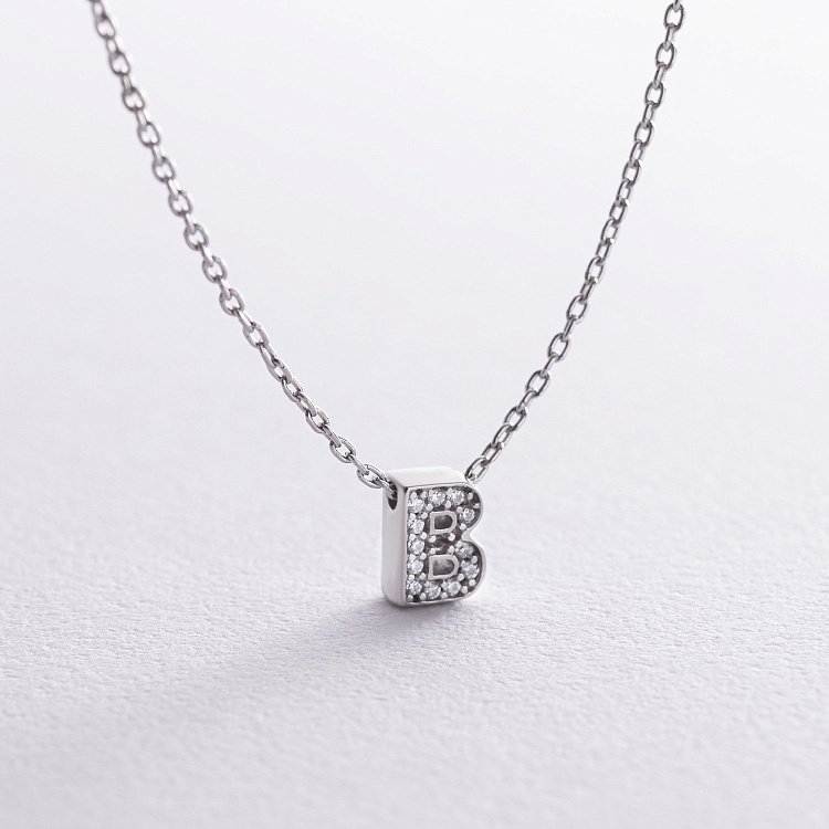 Срібне кольє з літерою "В" з фіанітами 1103 В від ювелірного магазину Онікс