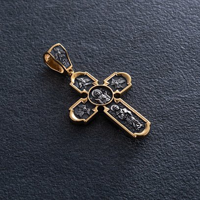 Православний срібний хрест "Розп'яття Христове. Спас Нерукотворний. Ікона Божої Матері знамення. Святитель Миколай" 133095 №5