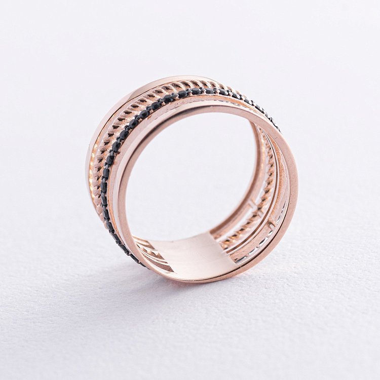 Золотое кольцо с черными фианитами к06970 от ювелирного магазина Оникс - 3