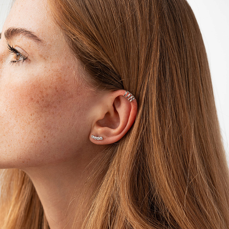 Серьги - пусеты "Lora" с фианитами (белое золото) с09128 от ювелирного магазина Оникс - 5