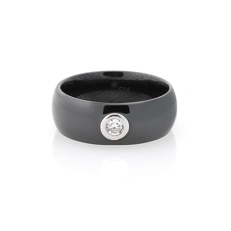 Керамічна каблучка зі срібною вставкою (фіаніт) 112048 від ювелірного магазину Онікс - 2