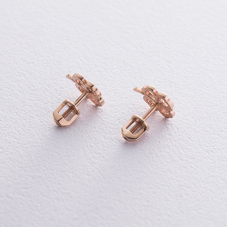 Серьги - пусеты "Клевер" в красном золоте с06643 от ювелирного магазина Оникс - 3