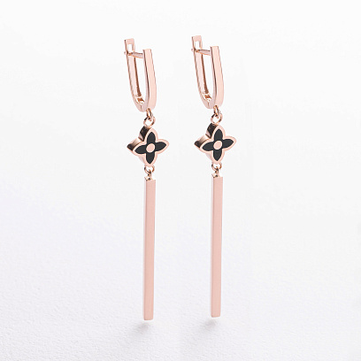 Золотые серьги "Клевер" (эмаль) с09709