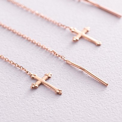 Золотые серьги - протяжки "Крестики" с05233 №3