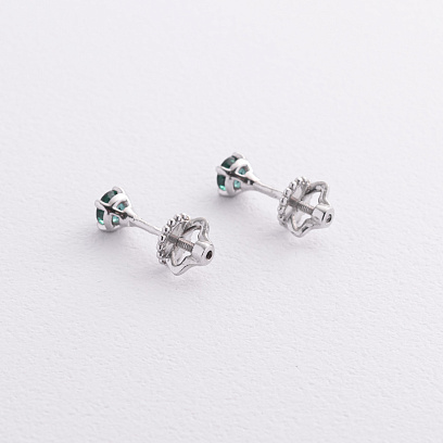 Серебряные серьги - пусеты с хризолитом 2494/1p-QGR №2