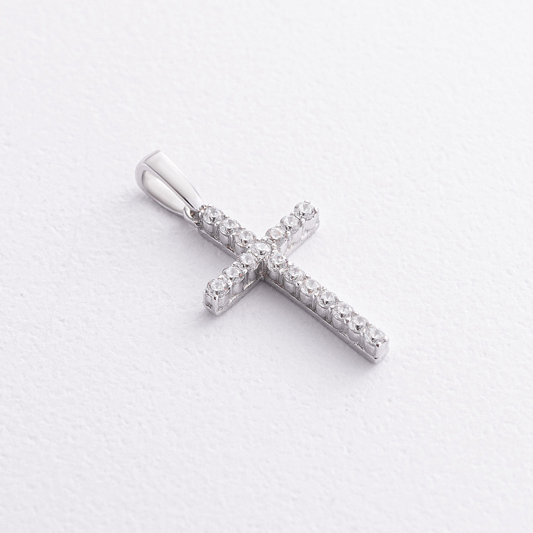 Серебряный крестик с белыми фианитами 3016/1р-CZ б от ювелирного магазина Оникс