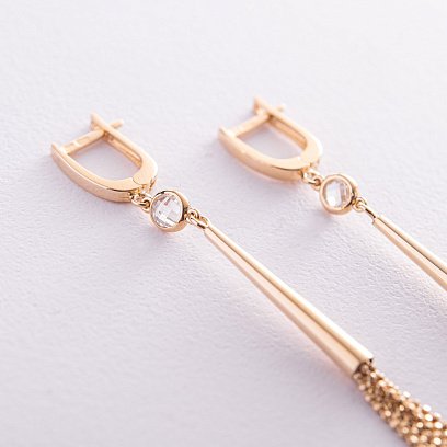 Серьги "Мечтательность" в желтом золоте (фианиты) с07971 №3