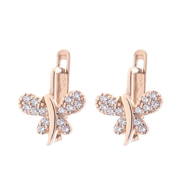 Золотые серьги "Стрекоза" (фианиты) с05746 от ювелирного магазина Оникс - 1