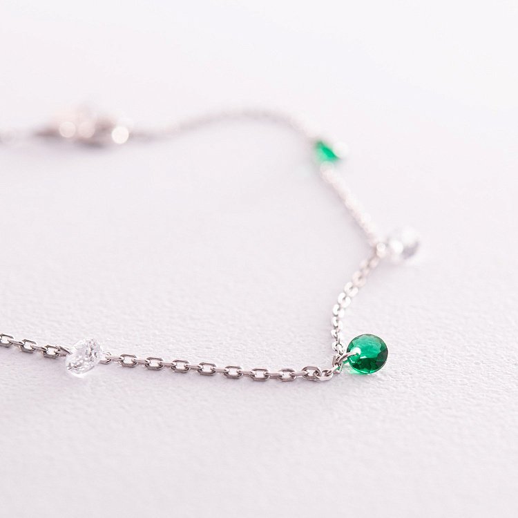 Браслет в серебре на ногу (зеленые и белые фианиты) 141625 от ювелирного магазина Оникс - 2