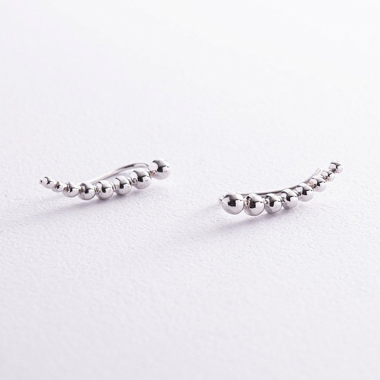 Сережки - клаймбери "Кульки" у білому золоті с08001 від ювелірного магазину Онікс