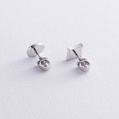 Асимметричные золотые серьги - пусеты "Клевер" (эмаль) 311631100 №4