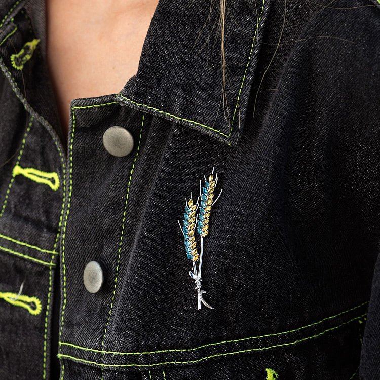 Серебряная брошь "Колоски пшеницы" с фианитами 1211 от ювелирного магазина Оникс - 2